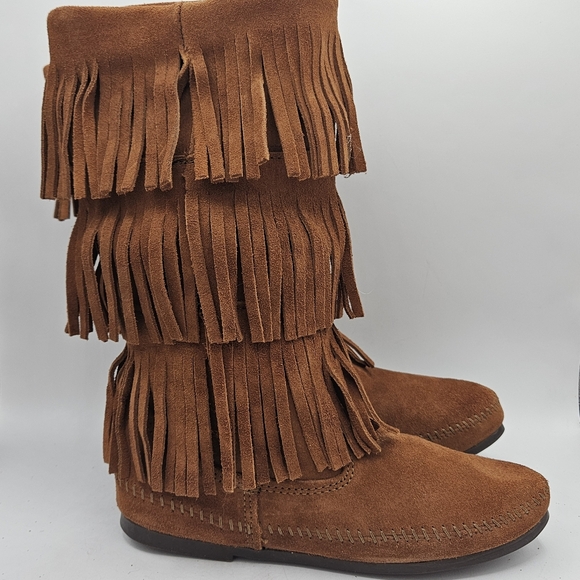 Minnetonka Calf Hi 3-layer leather Fringe western hippie moccasin Boot size 8 - Picture 16 of 16